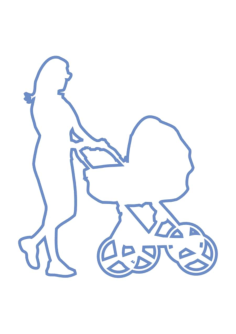 Mom Pushing Pram Stroller Family Silhouette Kids Tracing Shape, Free Vectors File